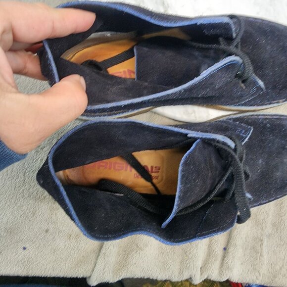 Clarks Shoes Mens Size 12 Blue Leather Crepe Rubber Sole Chukka Boots *Read* main image 5